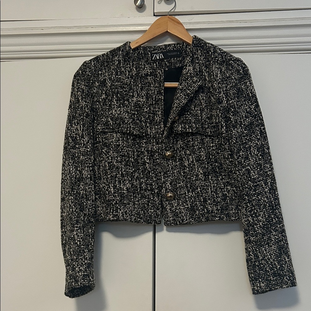 Zara Monochrome Tweed Blazer